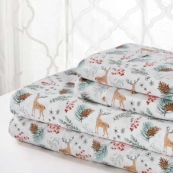 NWT White Forest Deer Sheet Set - KING - Picture 1 of 5